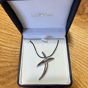 14K White Gold “X” Pendant on Leather Cord